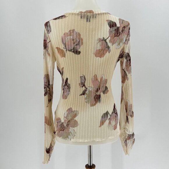 Rachel Rachel Roy Floral Sheer Long Sleeve Top S Beige Multicolor Polyester/Span - Picture 2 of 9